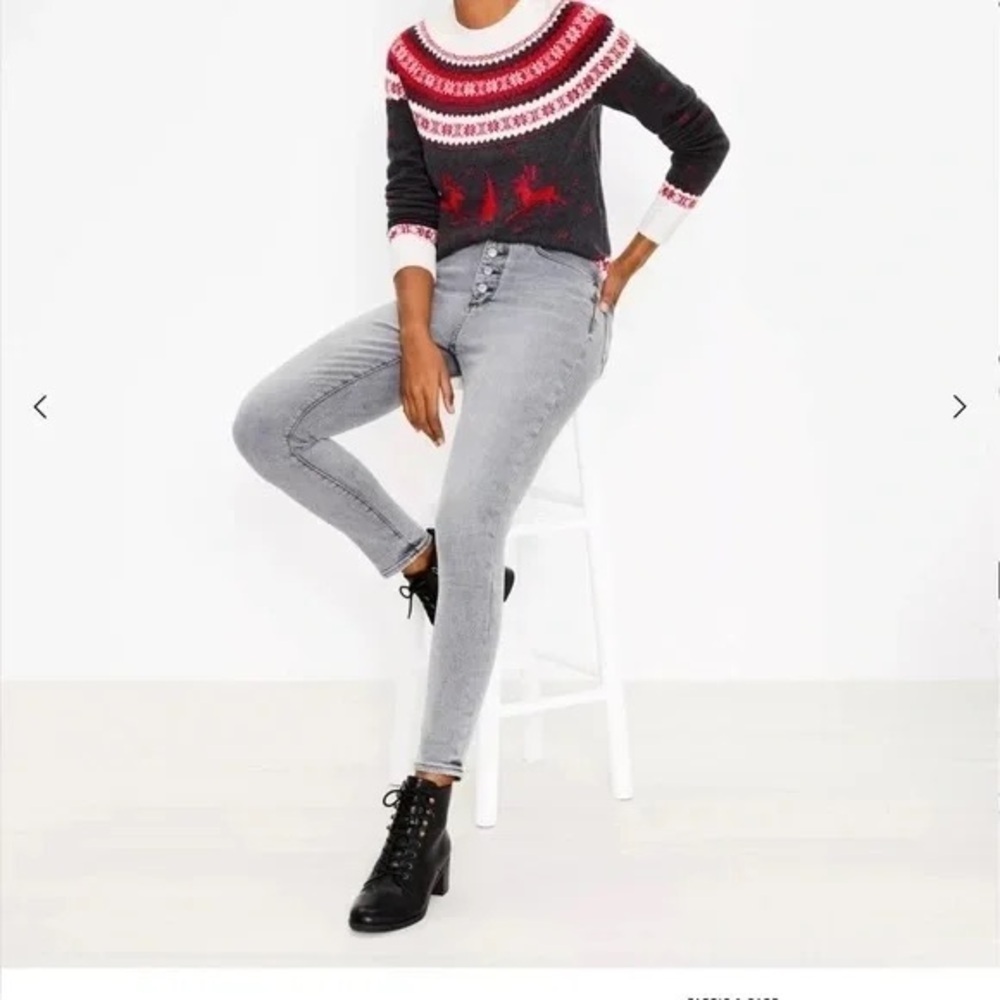 Loft | Button Front High Rise Skinny Jeans in Light Vapor Grey